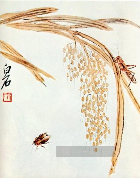 Qi Baishi wischen Reis und Grashüpfer traditionellen Chinesischen Ölgemälde